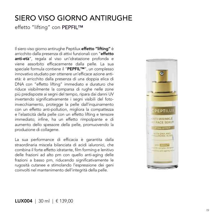Siero viso giorno · catalogo peptilux