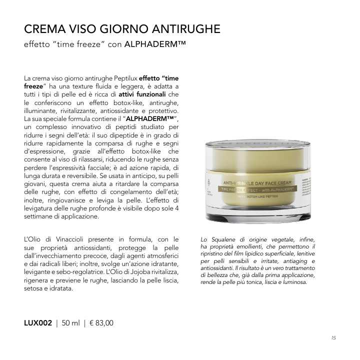 Crema viso giorno · catalogo peptilux